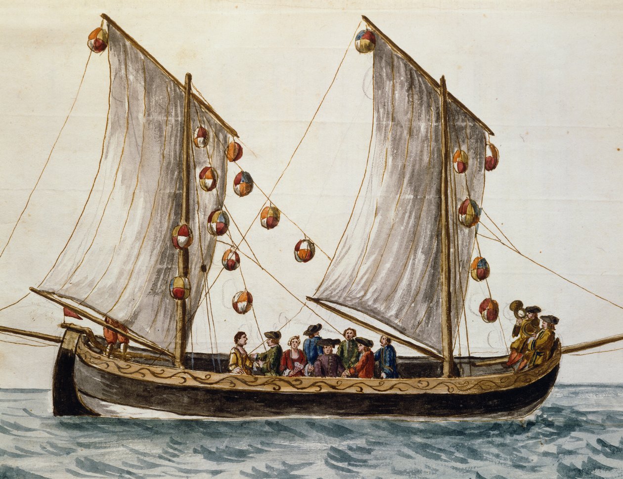 Venetiansk båt pyntet til Forløserfesten, av Jan Grevenbroeck (1731-1807), akvarell, Italia av Jan van Grevenbroeck