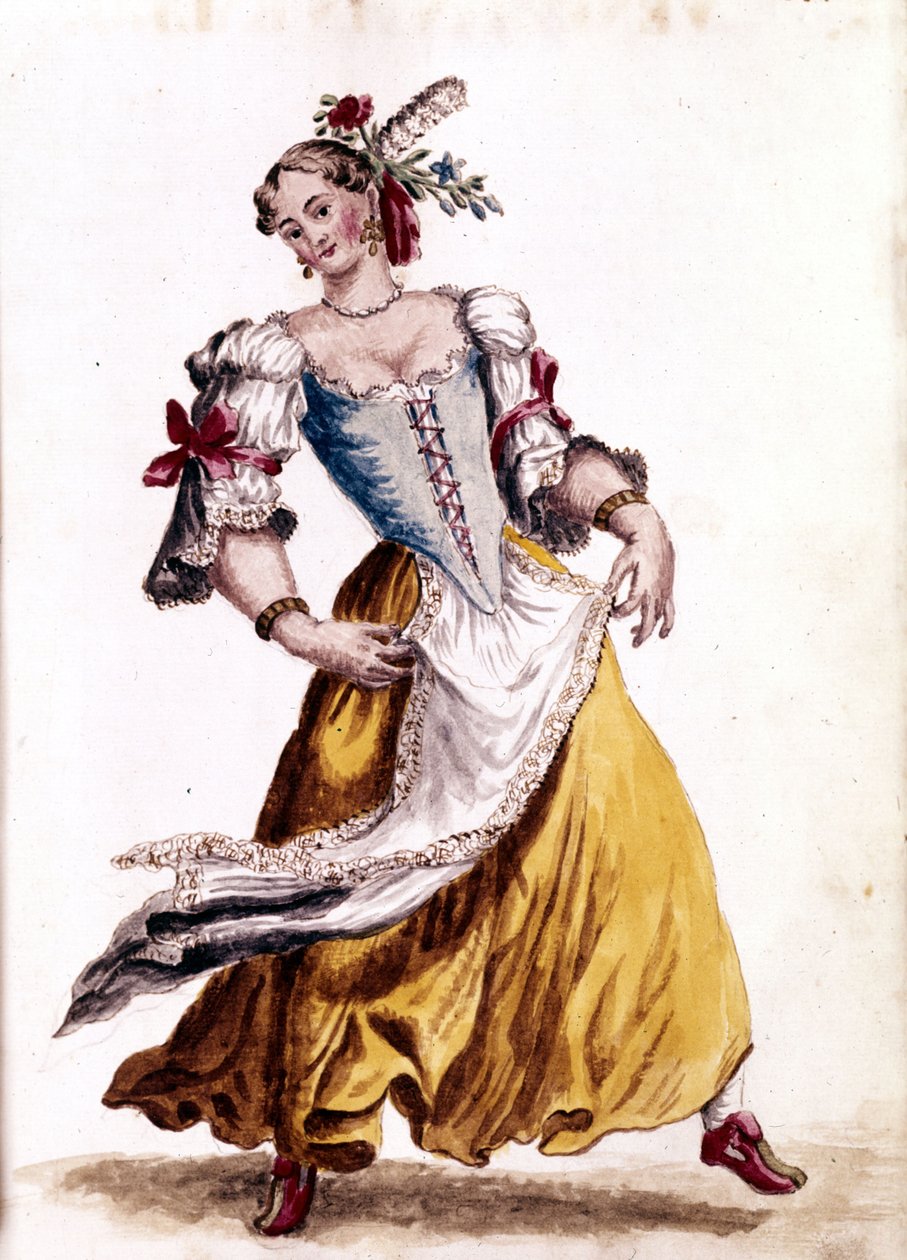 Venetiansk dans. Akvarelltegning og blekk fra manuskriptet "Venitianernes skikker"" av Jan van Grevenbroek (eller Giovanni Grevenbroich (Grevenbroich) (1731-1807) av Jan van Grevenbroeck