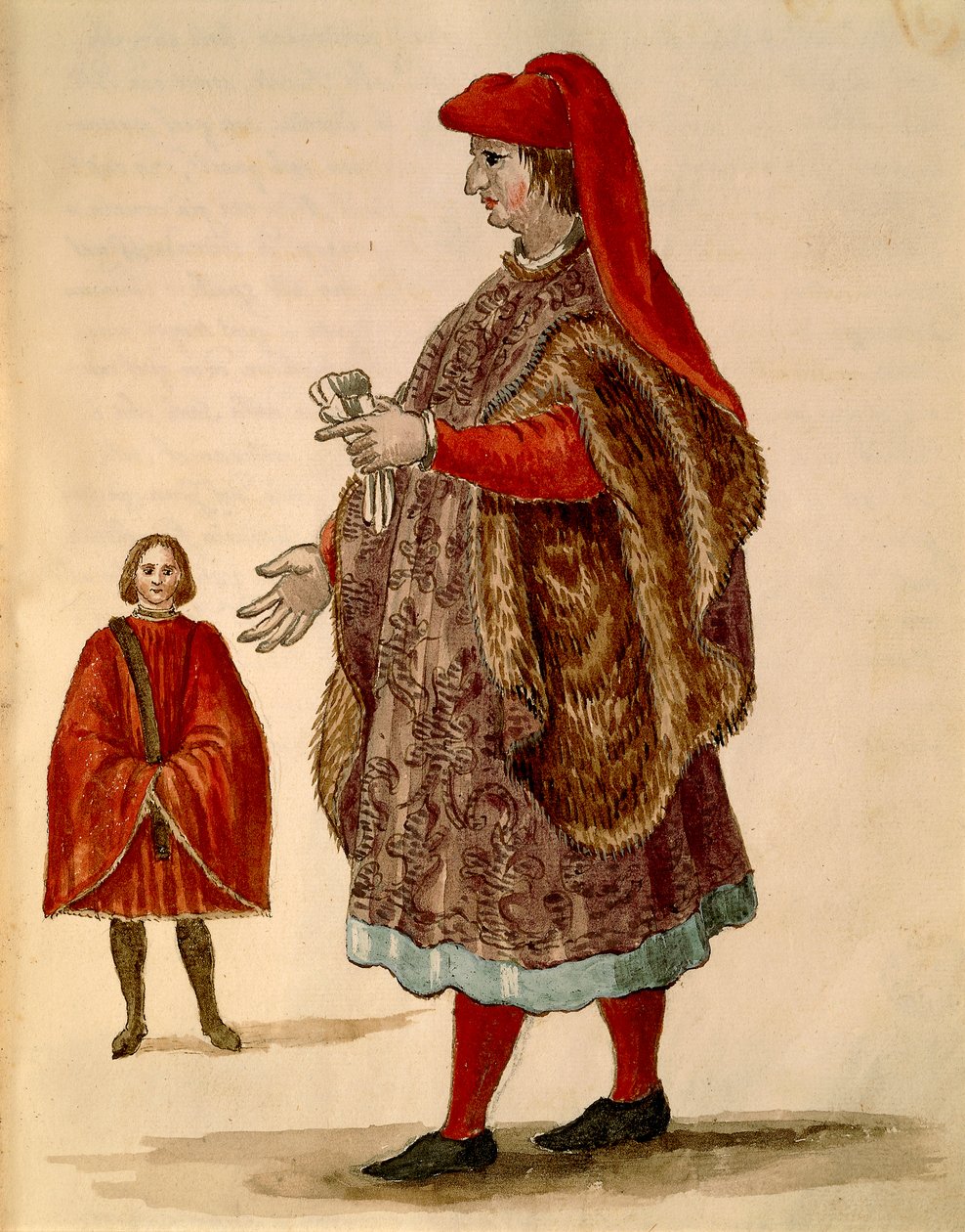 Venetiansk senator iført "Dogalina", formell kappe med vide ermer, av Jan van Grevenbroeck eller Giovanni Grevembroch (1731-1807), Gli Abiti de Veneziani, fra illustrert kostymebok, akvarell av Jan van Grevenbroeck
