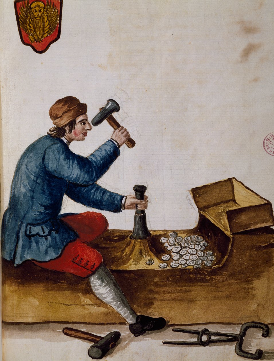 Arbeider ved, postfrisk, illustrasjon fra illustrert bok med venetianske kostymer, av Jan Grevenbroeck (1731-1807), akvarell, Italia av Jan van Grevenbroeck