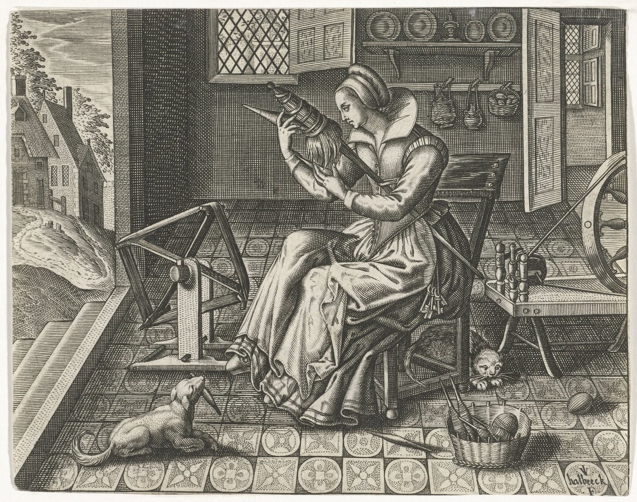 Spinster i et interiør av Jan van Halbeeck