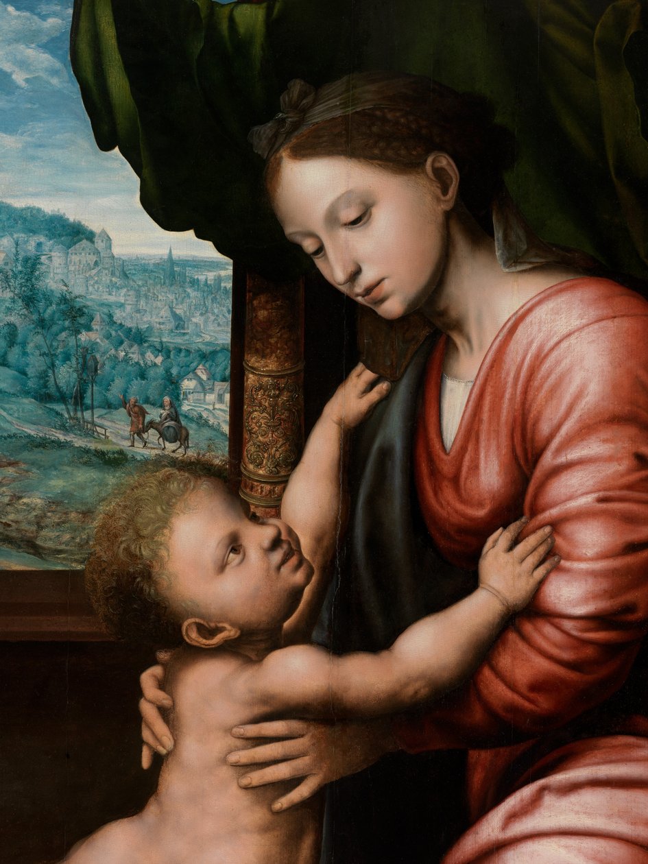 Detalj av jomfru med barn (olje på panel) av Jan van Hemessen