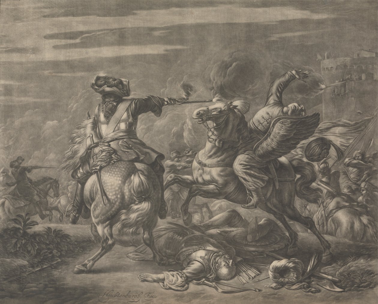 Battle Scene - Death of a Turk av Jan van Huchtenburg