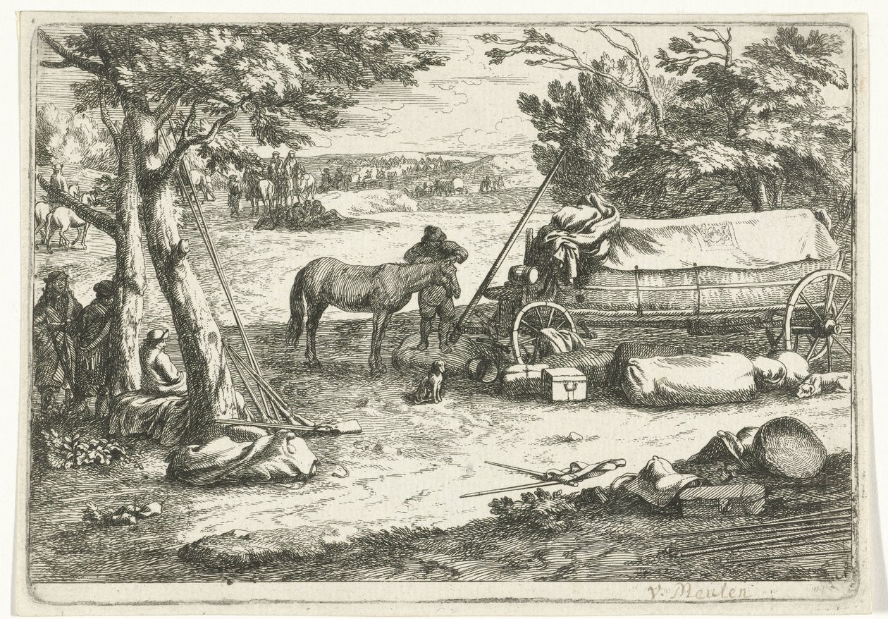 Landskap med vogn og figurer av Jan van Huchtenburg