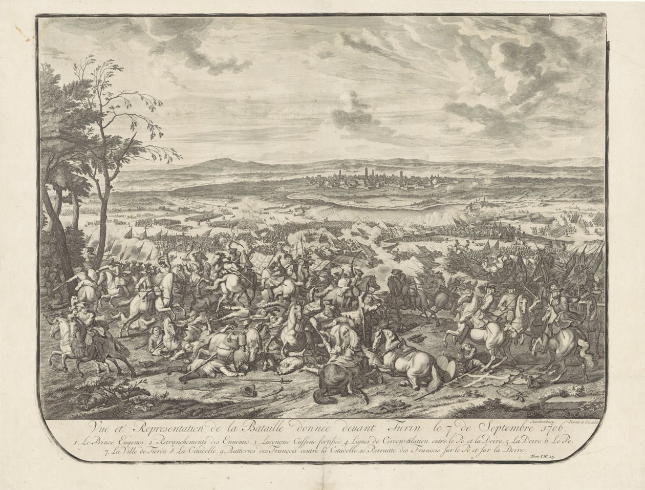 Ontzet van Turijn, 1706 Visning og representasjon av slaget gitt foran Torino 7. september 1706 (tittel på objekt) av Jan van Huchtenburg