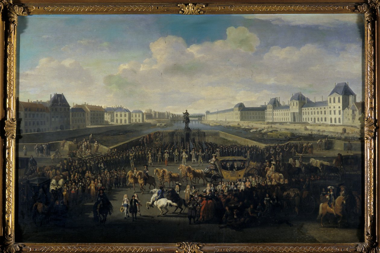 Louis XIV nærmer seg Pont Neuf, Paris av Jan van Huchtenburgh