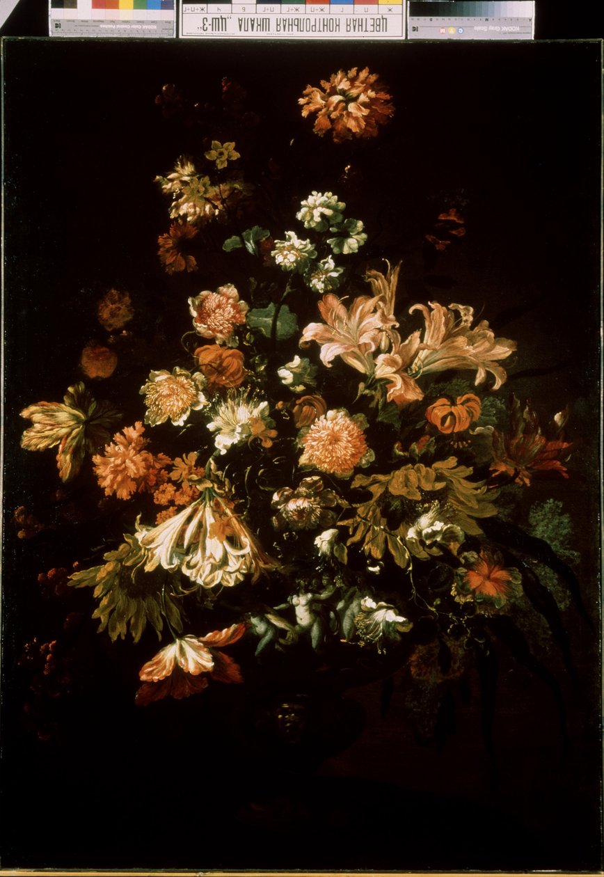 Blomster (Blomster). Stilleben av en bukett blomster. Maleri av Jan van Huysum (1682-1749) av Jan van Huysum