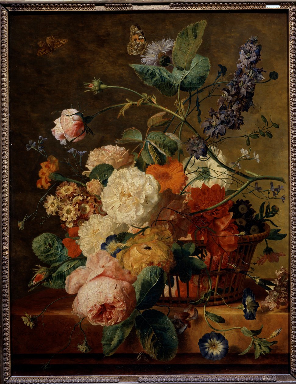Blomsterkurv med sommerfugler. Maleri av Jan Van Huysum (1682-1749) Ec. Hol. av Jan van Huysum