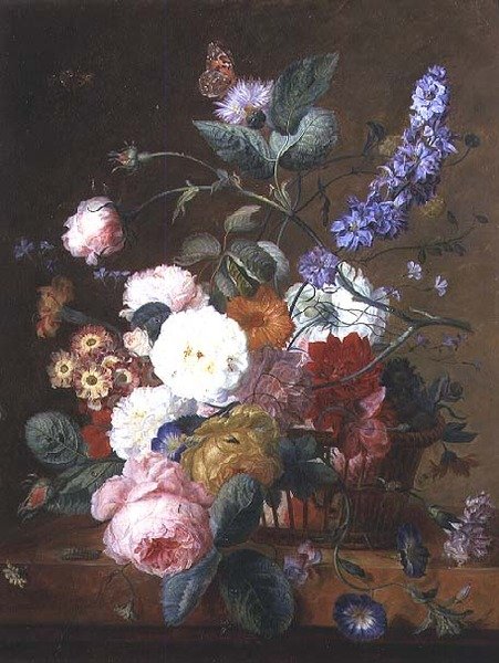 Stilleben med blomster i en kurv av Jan van Huysum