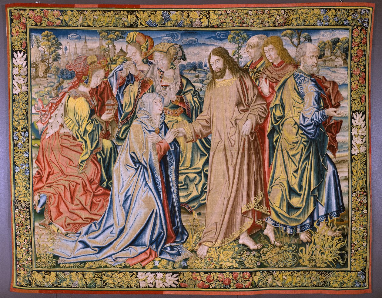 flamsk billedvev. Serien Heaven of Charles V. Christ tar farvel med sin mor (Despedida de Cristo/Christ tar farvel med sin mor). Tegner Jan van Coninxloo. Produksjon av Julien Portois, Mechelen (Malines). rundt 1521. av Jan van II Coninxloo
