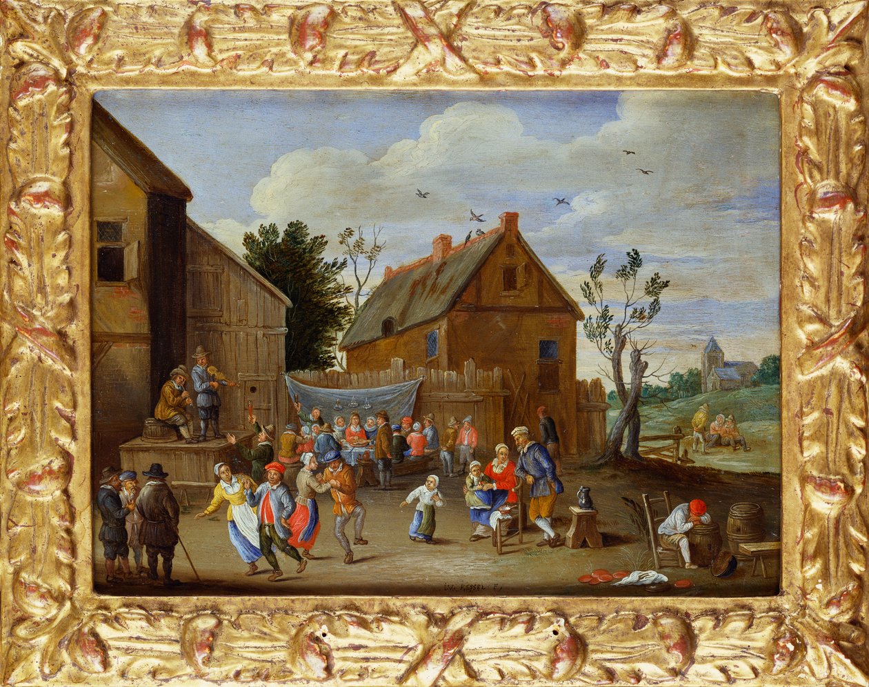 En bryllupsfest i en gårdsplass til et vertshus av Jan van Kessel