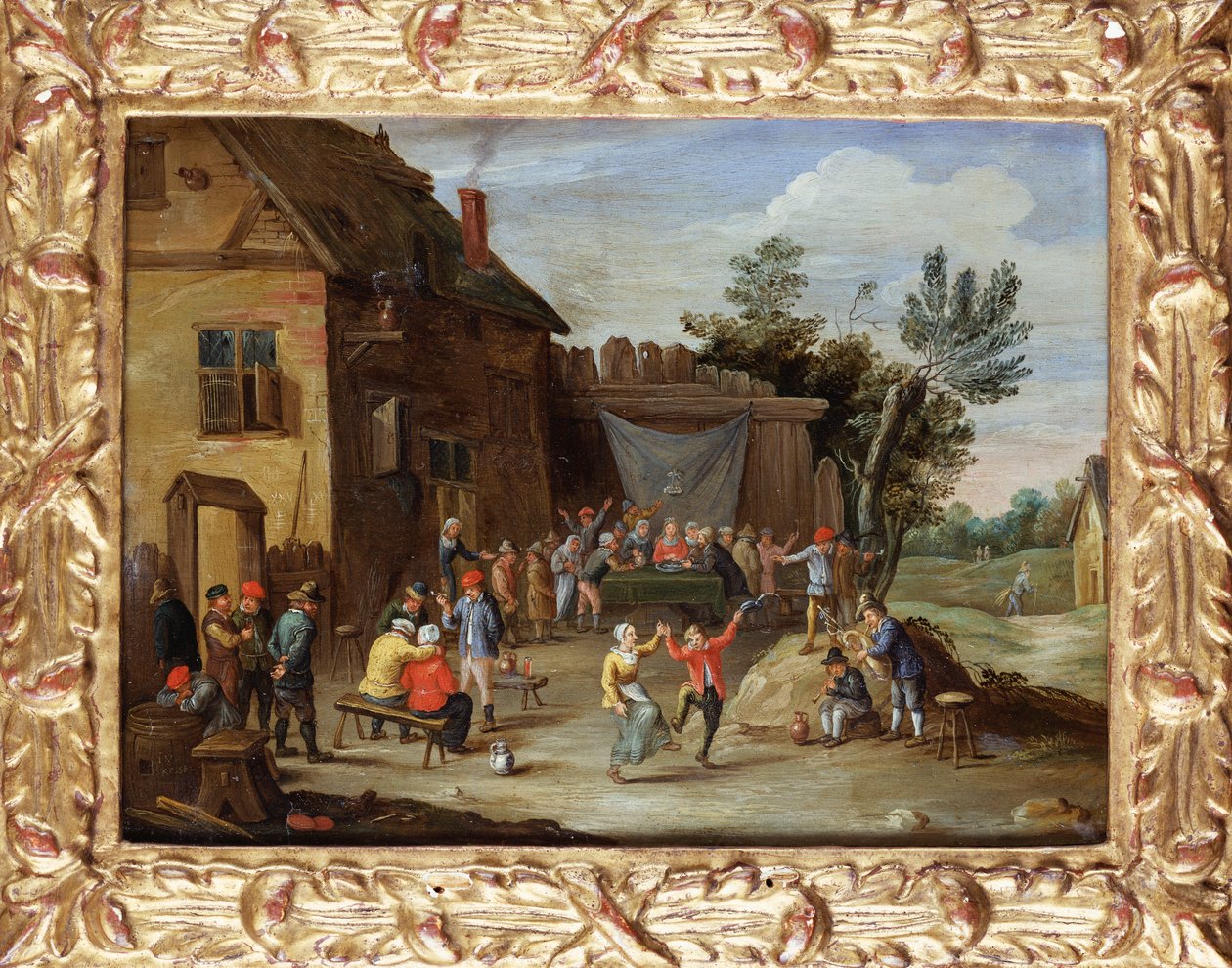 En bryllupsfest i gårdsplassen til et landsbyvertshus av Jan van Kessel