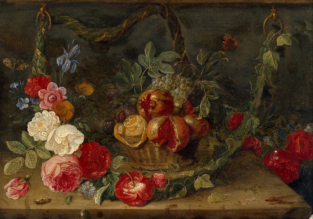 Dekorativ stilleben-komposisjon med en kurv med frukt, midten av 1600-tallet av Jan van Kessel