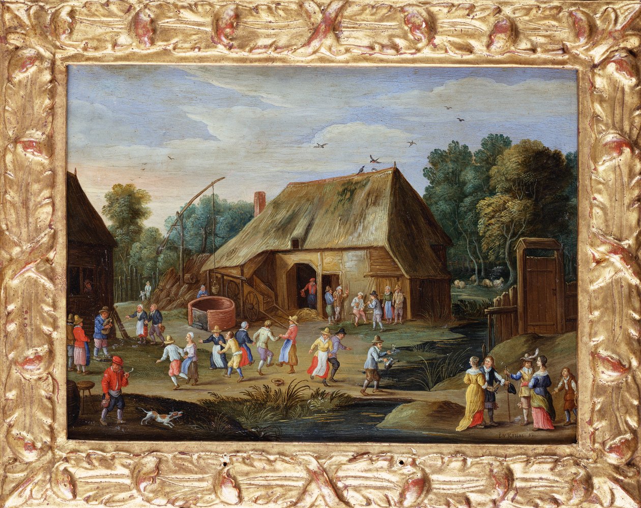 Gentry på en bondedans i et gårdstun av Jan van Kessel