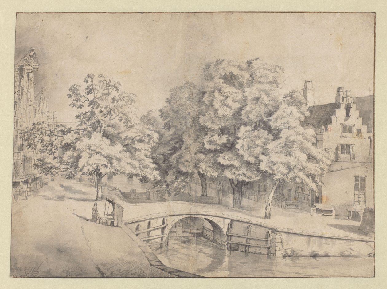 Utsikt over Leidsegracht i Amsterdam, sett fra Keizersgracht av Jan van Kessel
