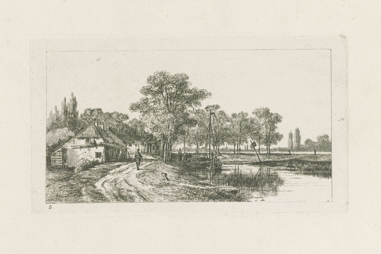 Landskap med fortøyd båt Områder i Utrecht (serietittel) av Jan van Lokhorst