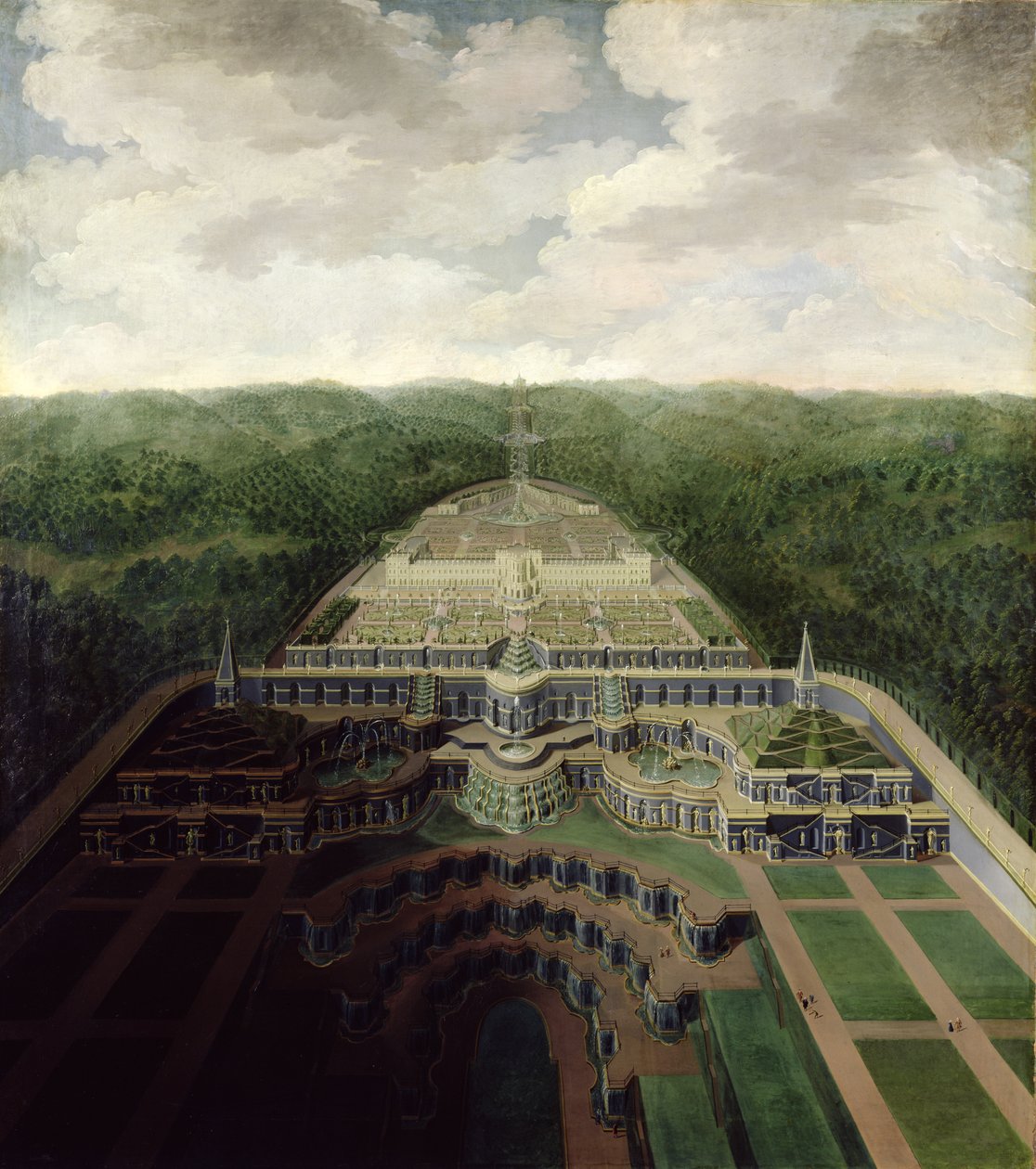 Utsikt over Karlsberg-komplekset fra Cascades and Gardens til Octogon, etter 1716 av Jan van Nickelen