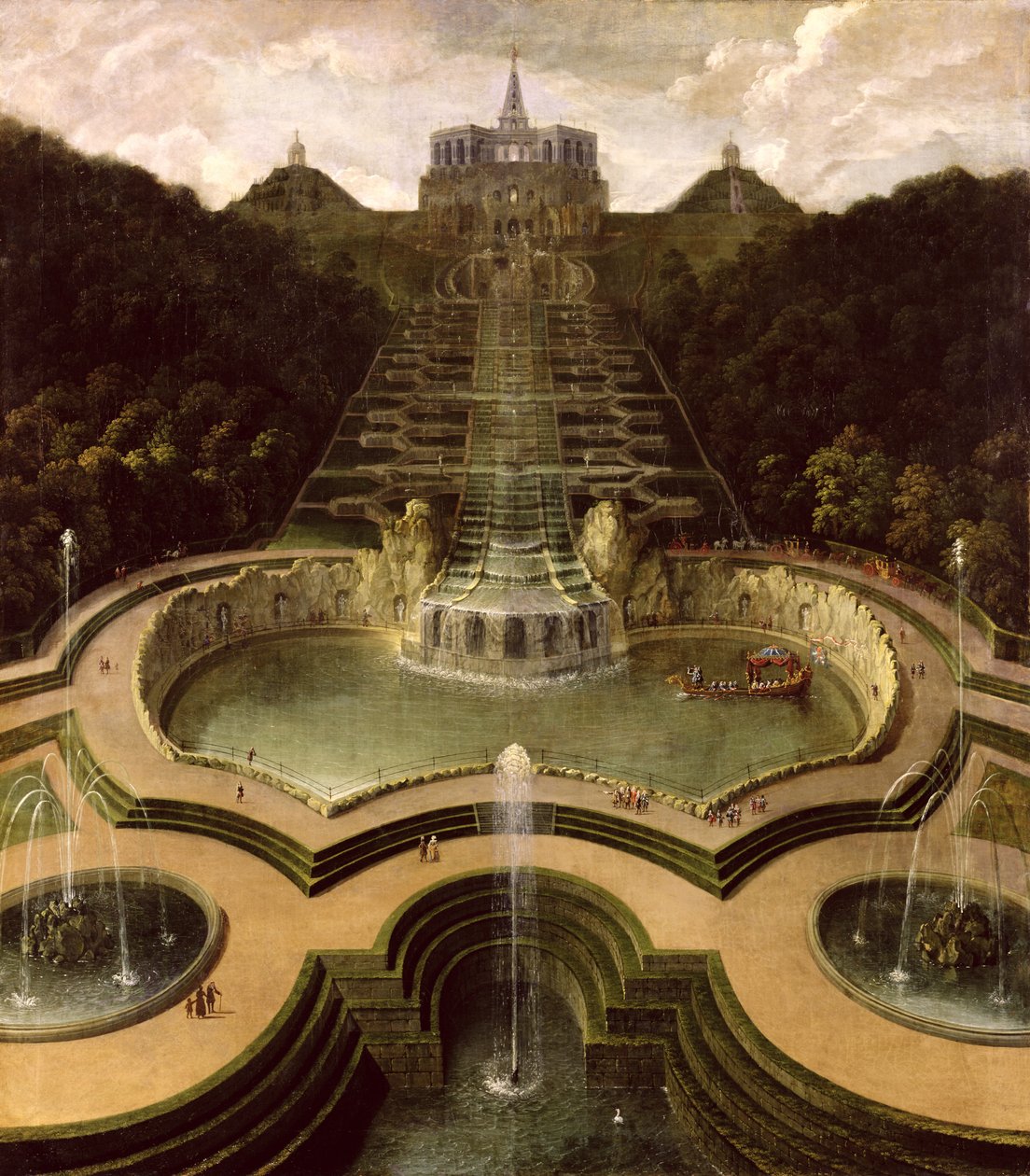 Utsikt over oktogonen over fossene og bassengene i Neptun, etter 1716 av Jan van Nickelen
