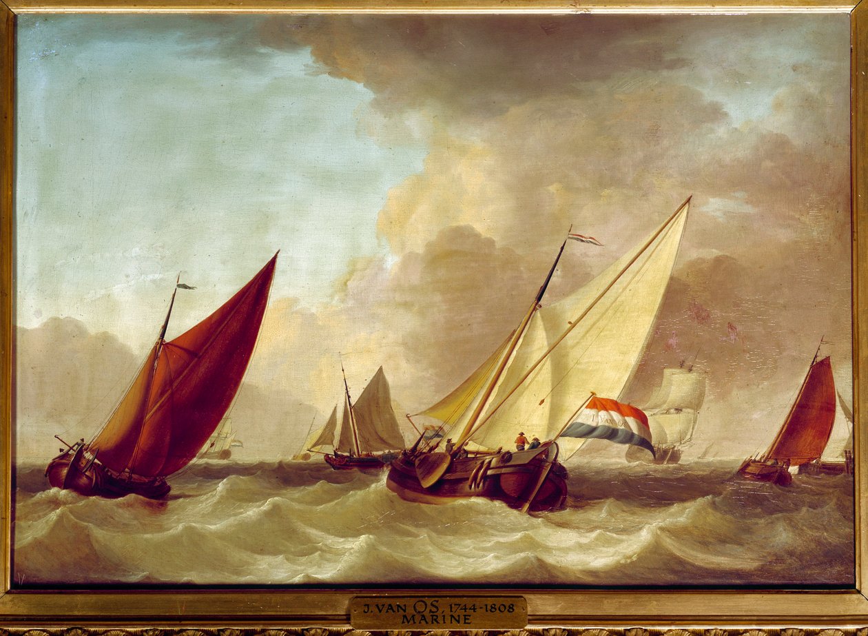 Marinemaleri av Jan van Os (1744-1808) 1700-tallet søn. 0,52 x 0,73 m av Jan van Os