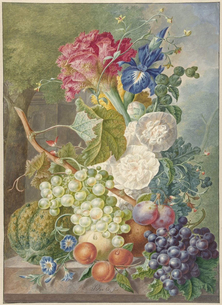 Stilleben med blomster og frukt av Jan van Os