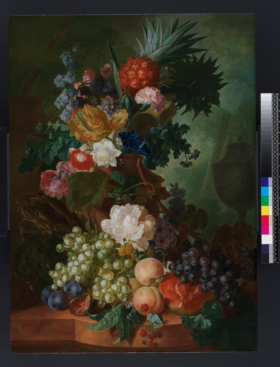 Vase med blomster og frukt, før 1808 av Jan van Os
