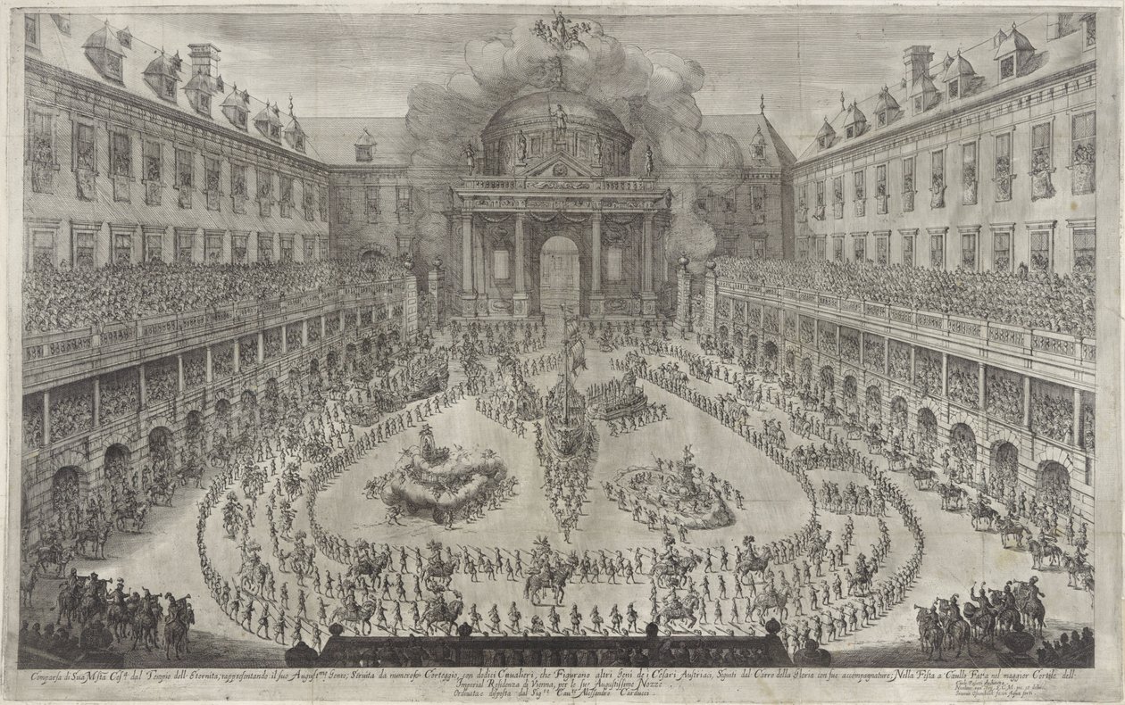 Karusell i Hofburg i Wien Ballett til hest i anledning bryllupet til keiser Leopold I og Margaret Theresa av Spania (serietittel) av Jan van Ossenbeeck