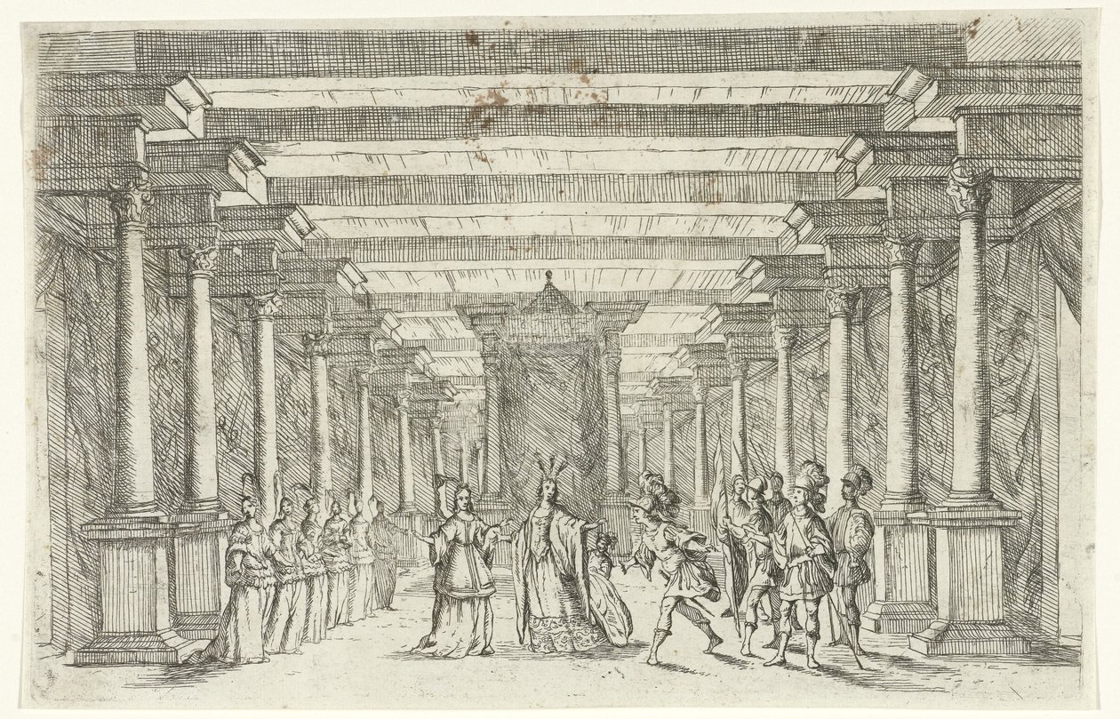 En kriger hilser på en prinsesse Design for scenesett (serietittel) av Jan van Ossenbeeck