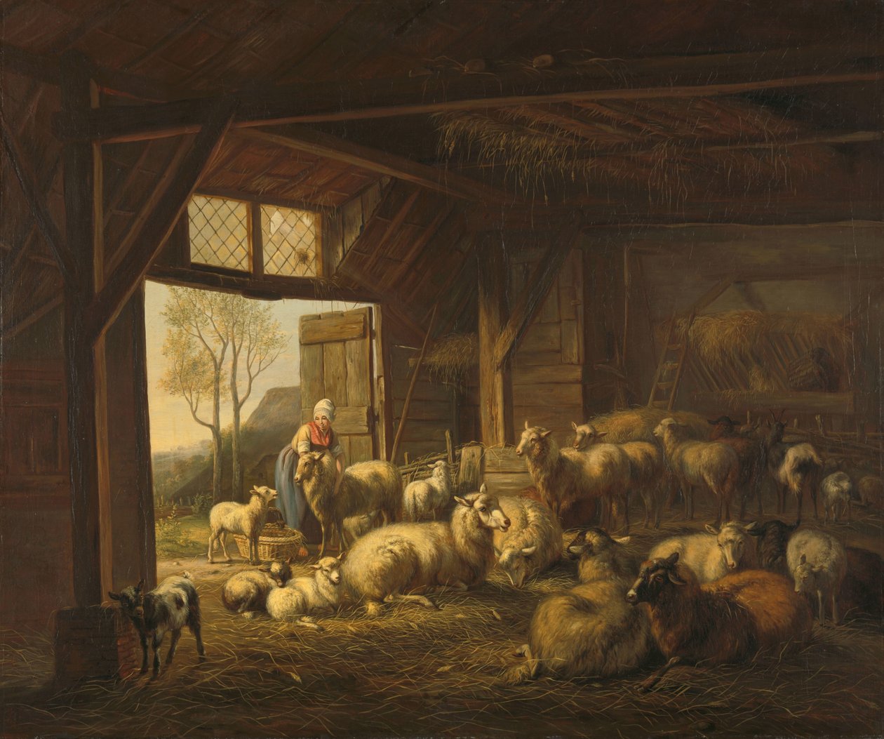 Sauer og geiter i en stall av Jan van Ravenswaay