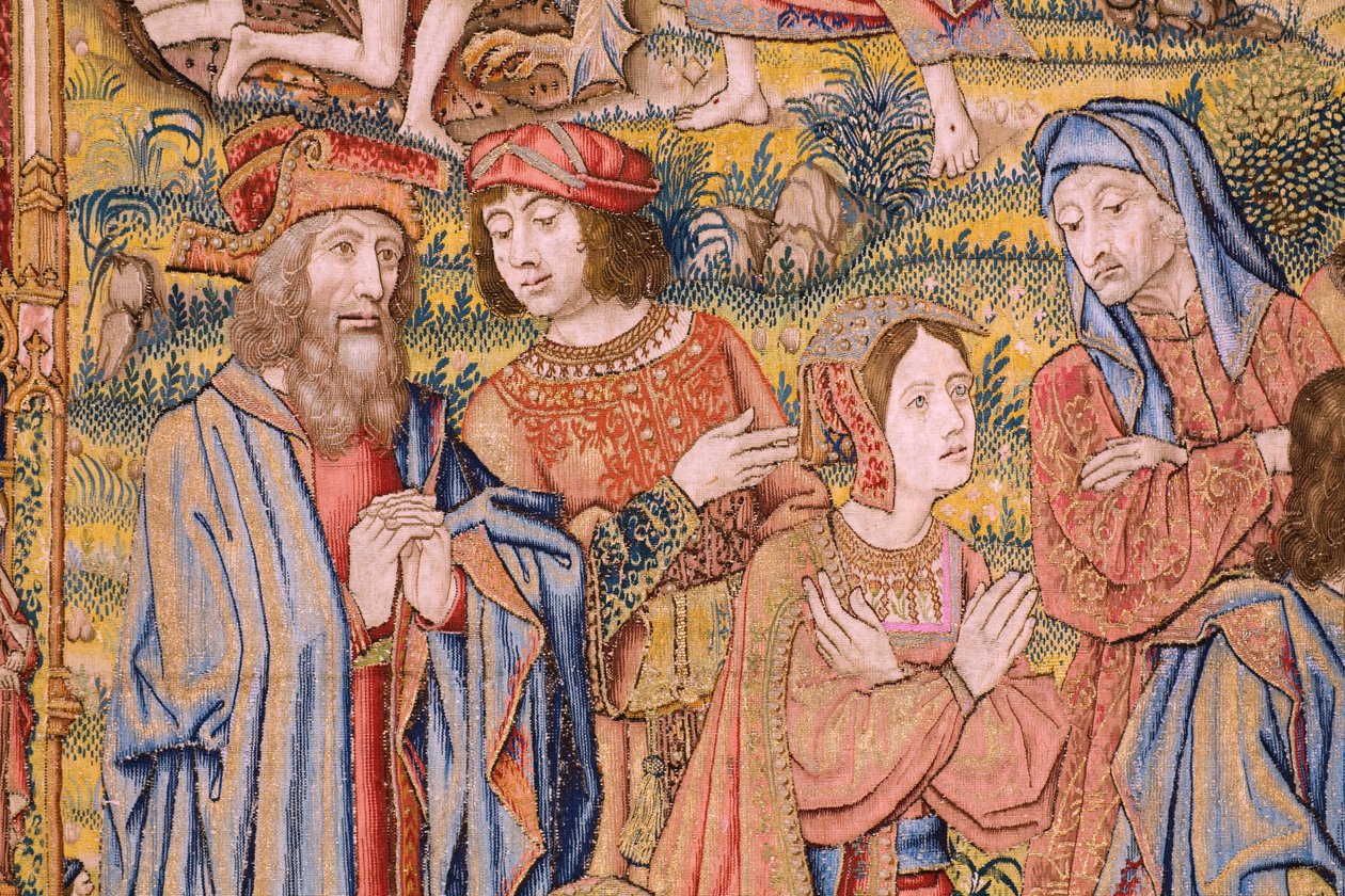 flamsk billedvev. Serien The passion of Christ: Descent from the cross (Kruisafneming, Descandimiento de la cruz). Produksjon Pieter van Aelst. Tegneserieskaper Jan van Roome. Ca 1507-1520. Detalj. av Jan van Roome
