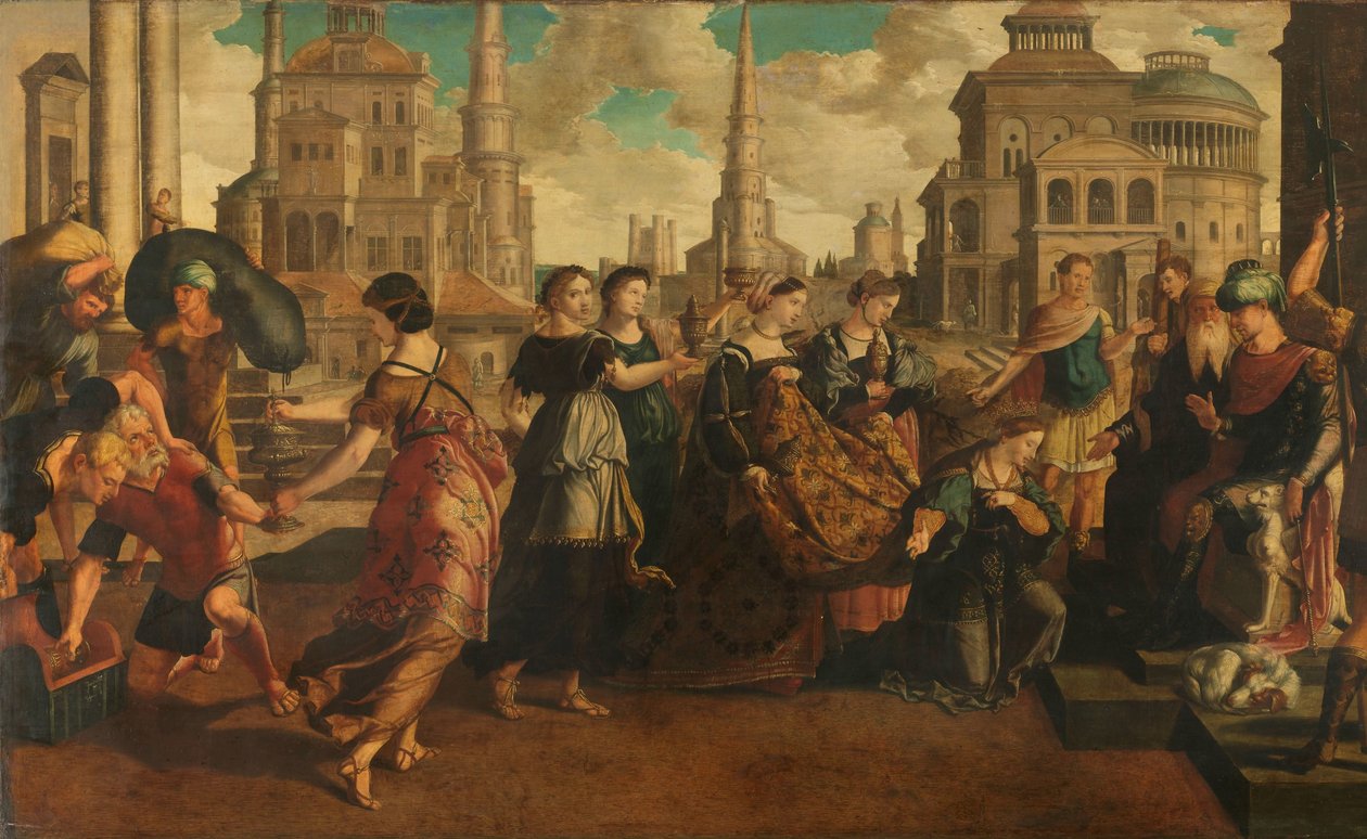 Salomo og dronningen av Saba av Jan van Scorel (circle of)