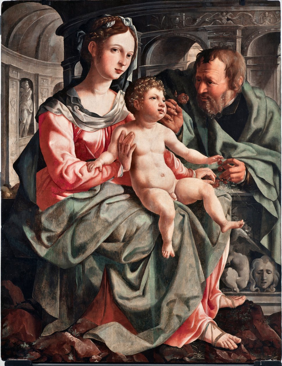 Hellig familie Maleri av Jan Van Scorel (1495-1562) 1522 Dim 130x100 cm Genes, Musei di Strada Nuova (ex Palazzo Bianco) Italia av Jan van Scorel