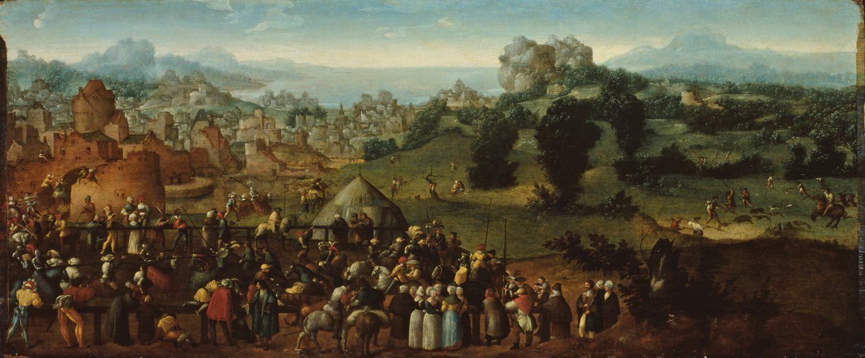 Landskap med turnering og jegere av Jan van Scorel