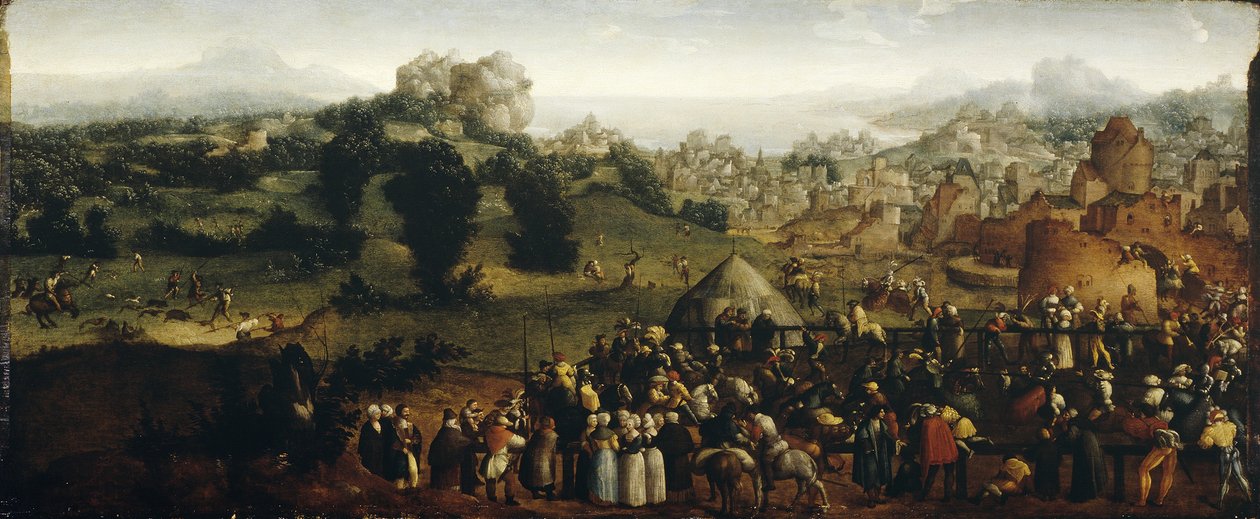 Landskap med turnering og jegere, 1519-20 av Jan van Scorel
