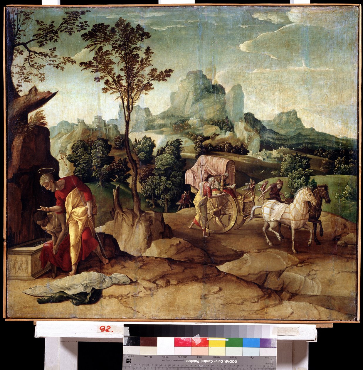 Dåp (Dåpen). Den hellige Filips diakon kunngjør troen til en evnukk av dronningen av Etiopia og døper ham. Maleri av Jan van Scorel (1495-1562). Olje på tre, 73 x 82 cm. Nederlandsk kunst, renessanse. Far Eastern Museum, Khabarovsk. av Jan van Scorel