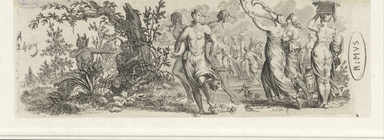 Dansende nymfer sett av satyrer av Jan van Vianen