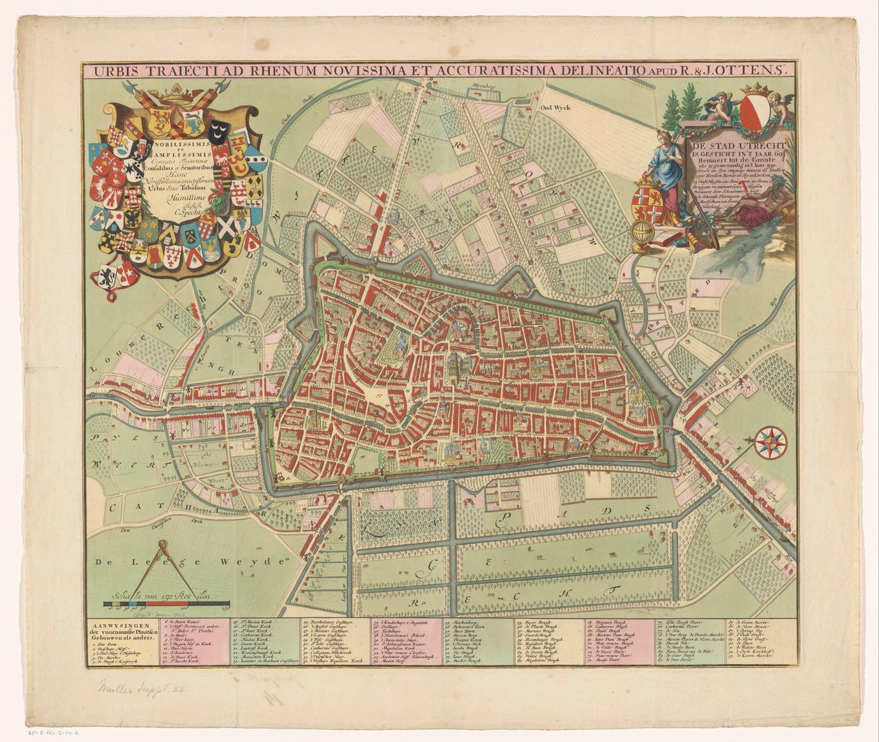 Plattegrunn av de stad Utrecht Den siste og mest nøyaktige tegningen av byen som krysser Rhinen (tittel på objekt) av Jan van Vianen