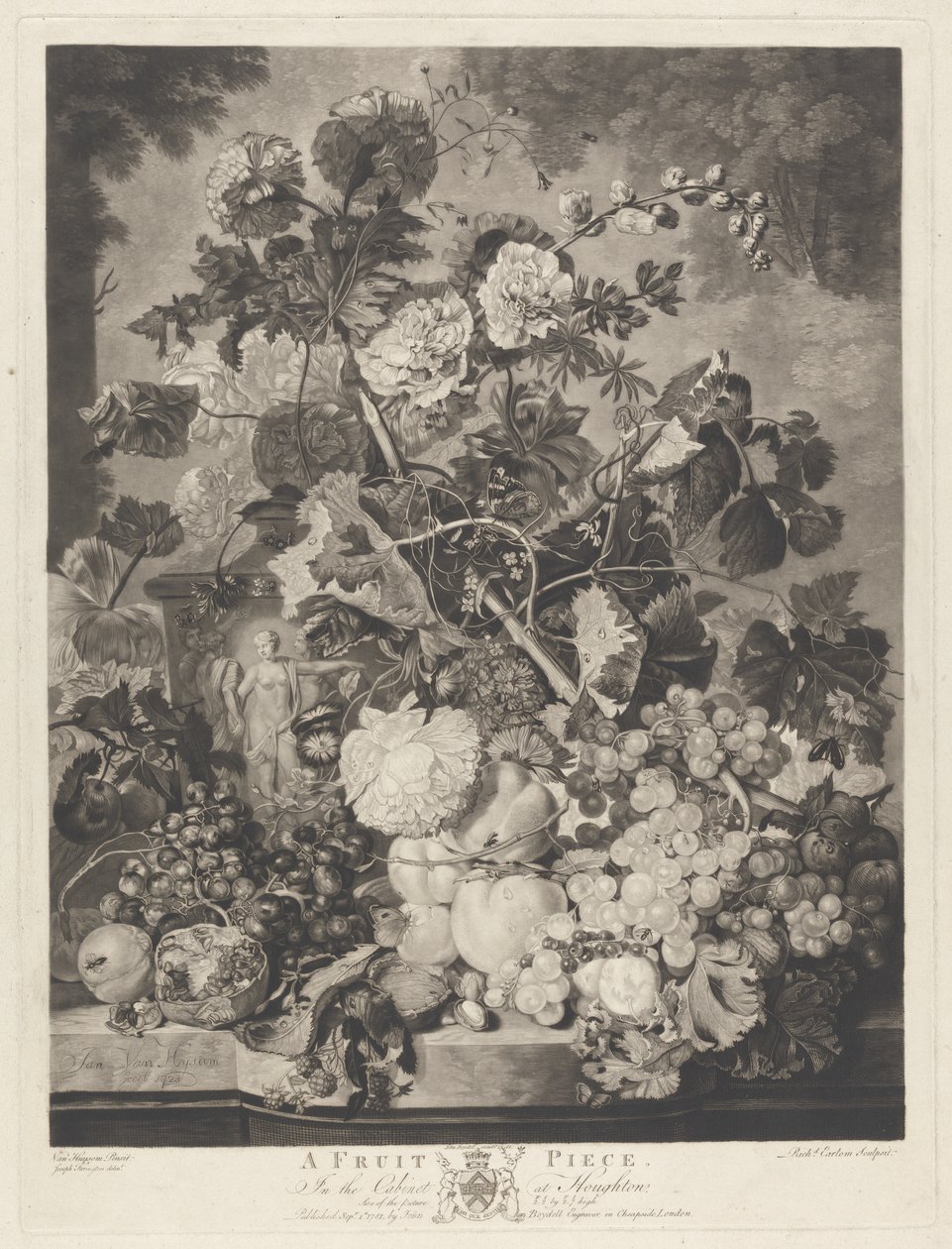 A Fruit Piece, gravert av Richard Earlom, 1781 av Jan van after Huysum