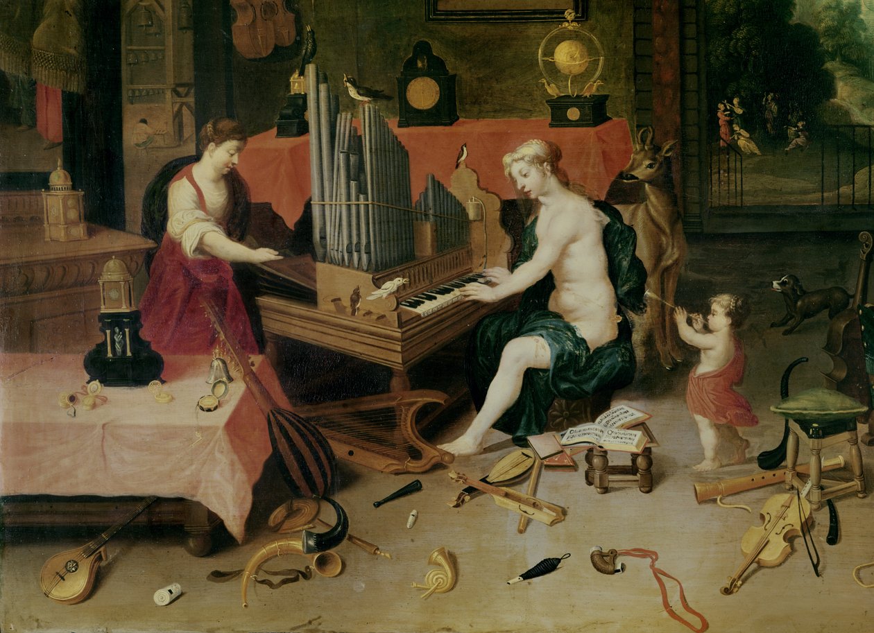 Allegory of Hearing, detalj av en organist av Jan van and Balen, Hendrik van Kessel