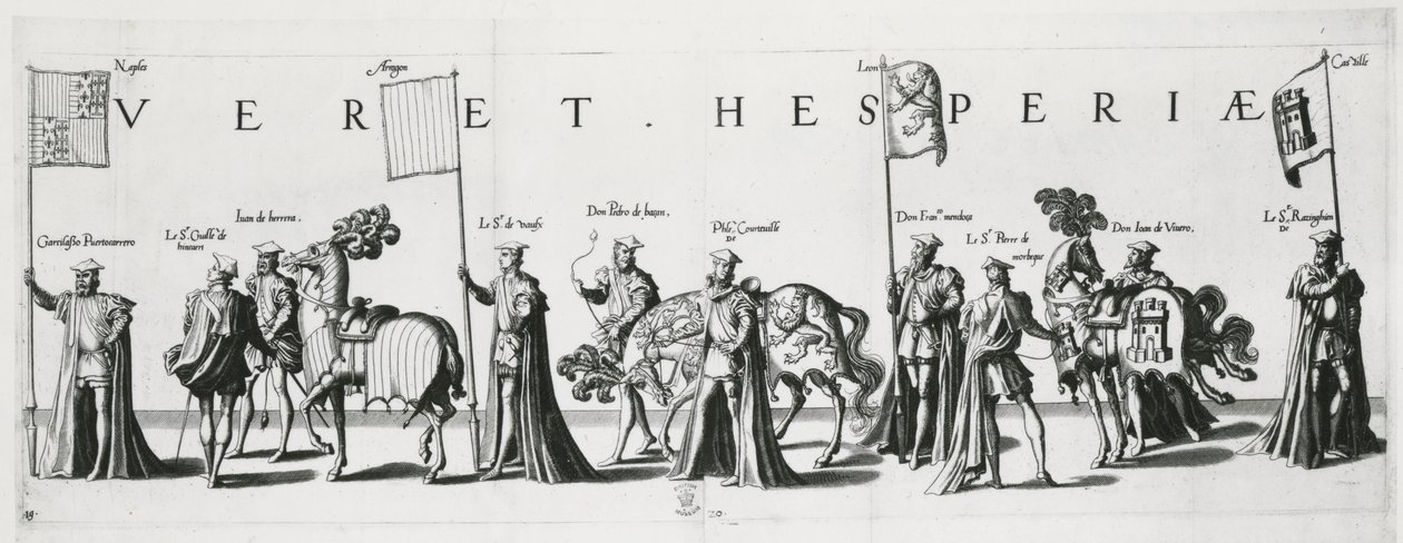 Arms of Castilla and Leon ved begravelsesprosesjonen til keiser Charles V, 1559 av Jan van and Doetechum Doetechum the elder