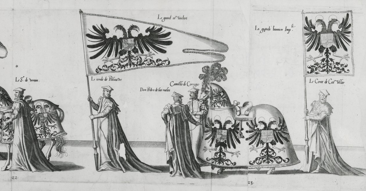 Bannere ved begravelsesprosesjonen til keiser Charles V, 1559 av Jan van and Doetechum Doetechum the elder