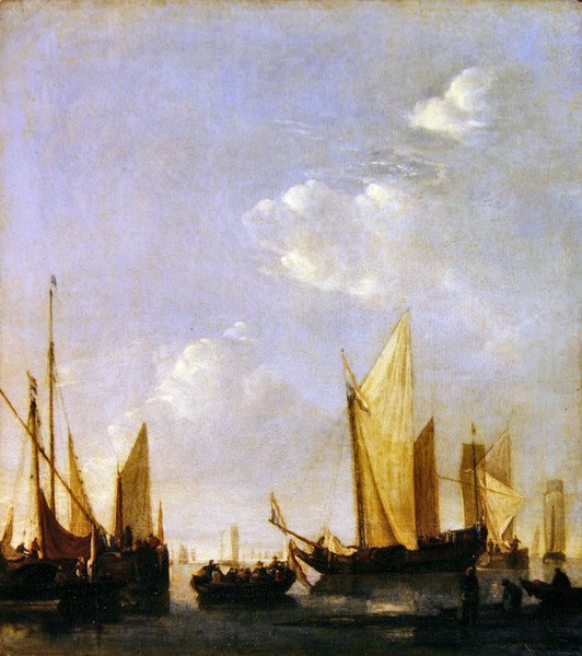 Frakt forankret i et stille hav, ca. 1650 (olje på panel) av Jan van de Capelle or Cappelle