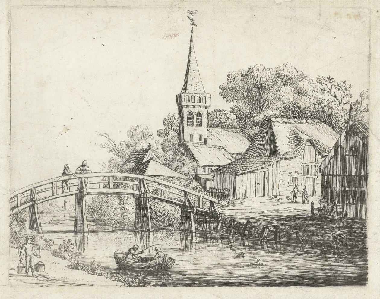 Landskap med trebro av Jan van de Cappelle