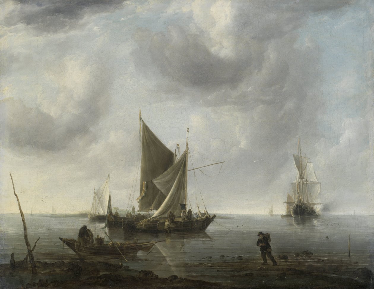 Skip for anker på et stille hav av Jan van de Cappelle
