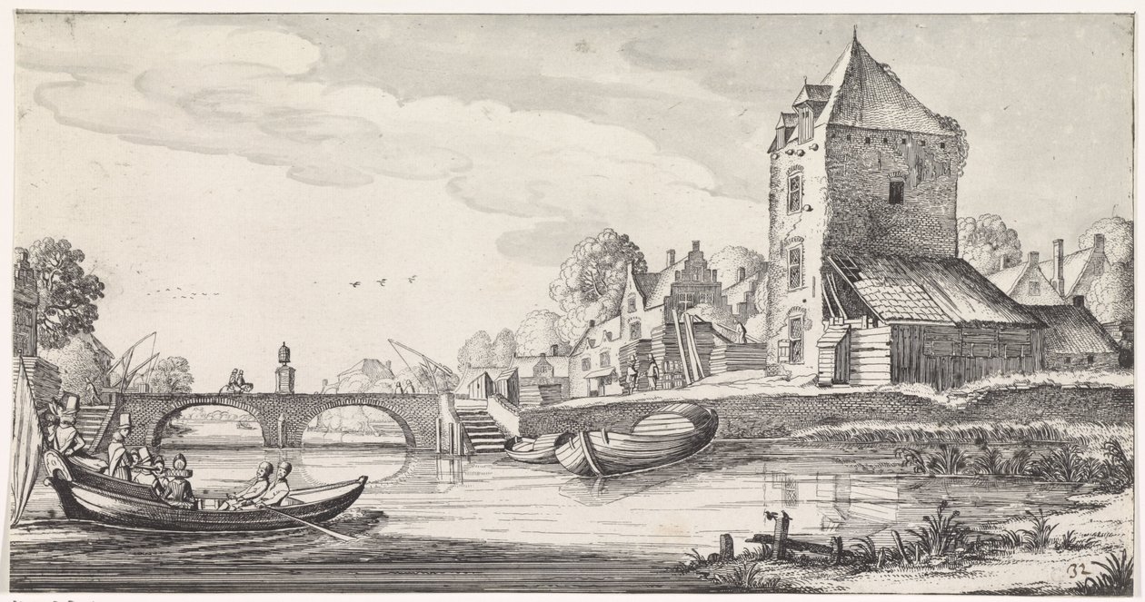 Landsby ved elvebredden Plaisante-landskap og underholdende dikt (serietittel) av Jan van de Velde (II)