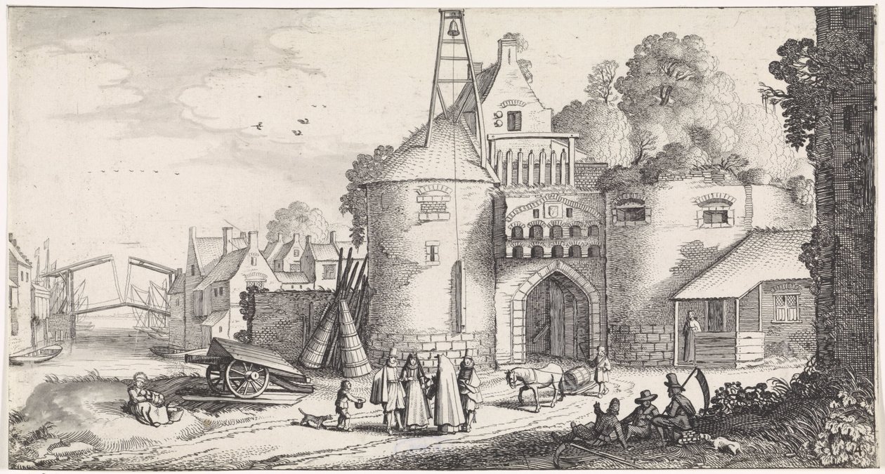 Figurer ved en byport Lekne landskap og underholdende dikt (serietittel) av Jan van de Velde (II)