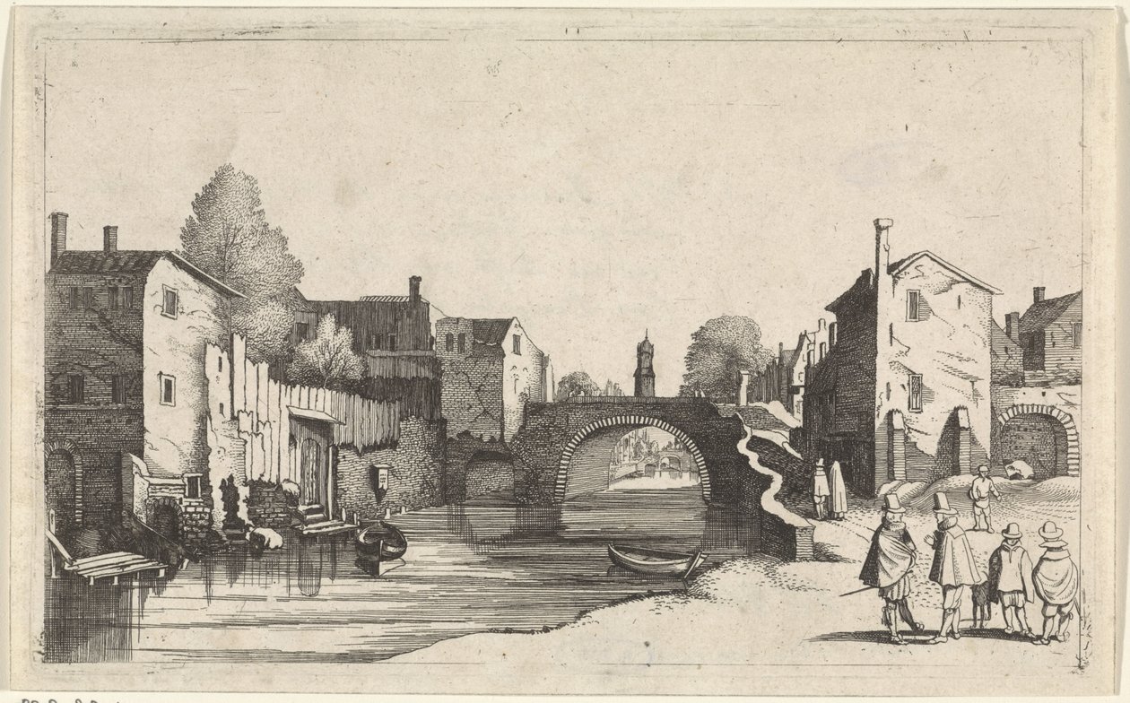 Utsikt over en kanal i en by Seascapes (serietittel) av Jan van de Velde (II)