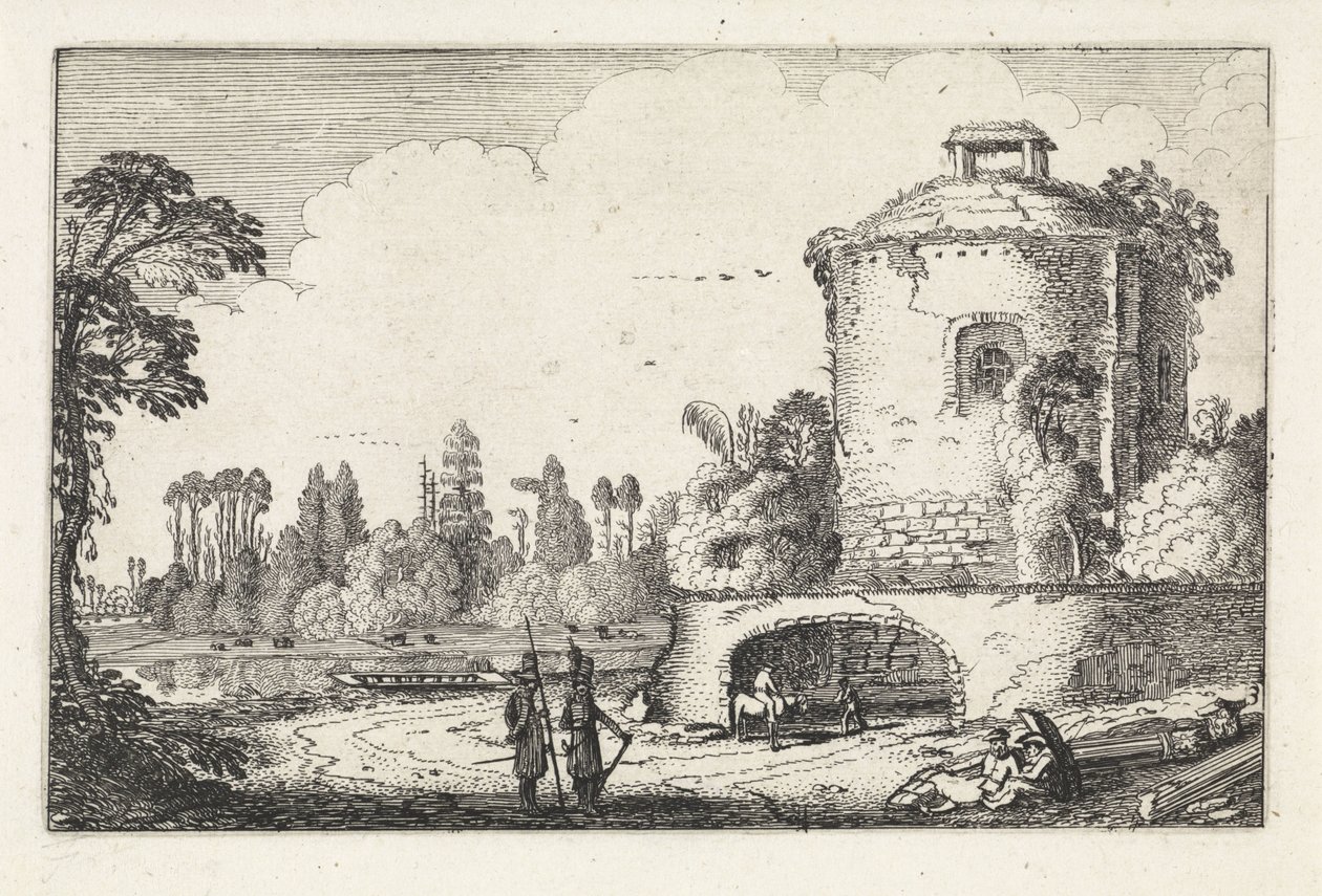 Landskap med rundt tårn Landskap (serietittel) Amenissimae aliquot requculae (serietittel) av Jan van de Velde (II)