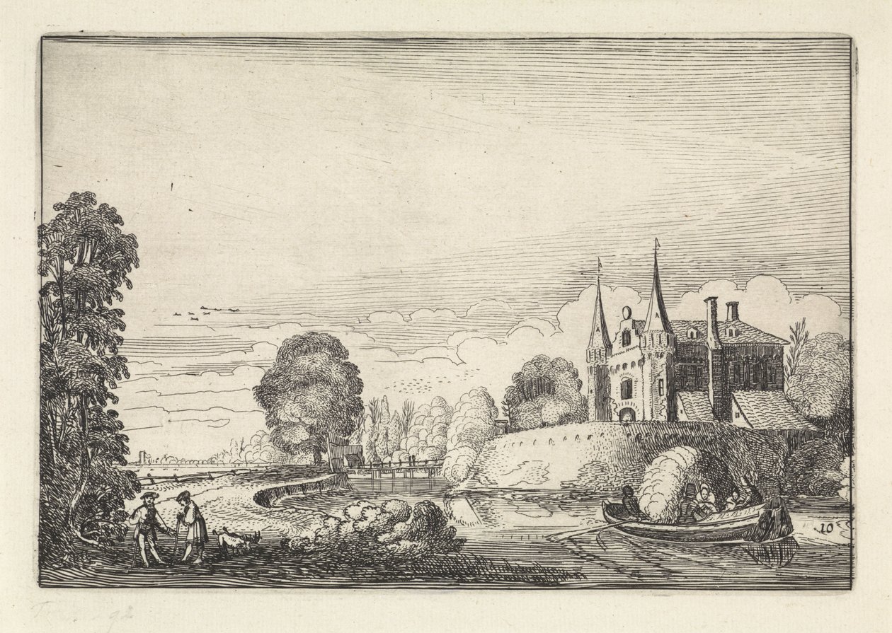 Lystbåt i en vollgrav Landskap (serietittel) Amenissimae aliquot requculae (serietittel) av Jan van de Velde (II)