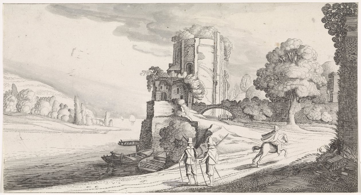 Runde tårn ved en elv Plaisante-landskap og underholdende dikt (serietittel) av Jan van de Velde (II)
