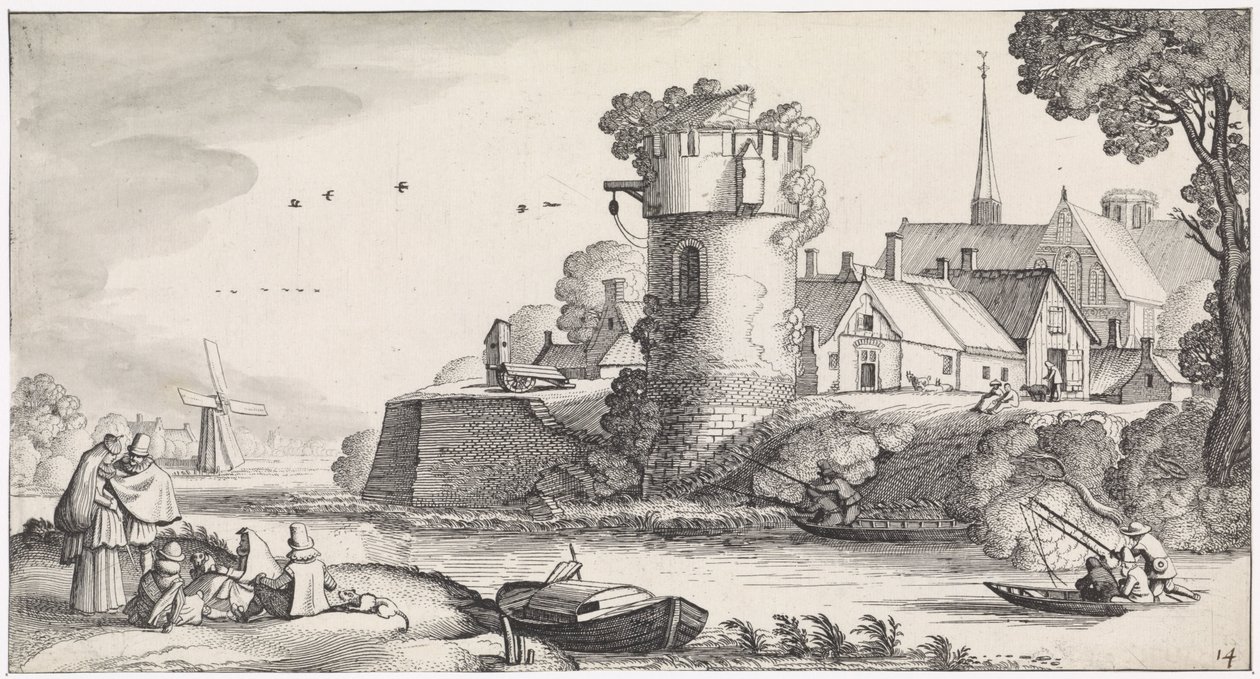 Vakttårn ved en elv Lekne landskap og underholdende dikt (serietittel) av Jan van de Velde (II)